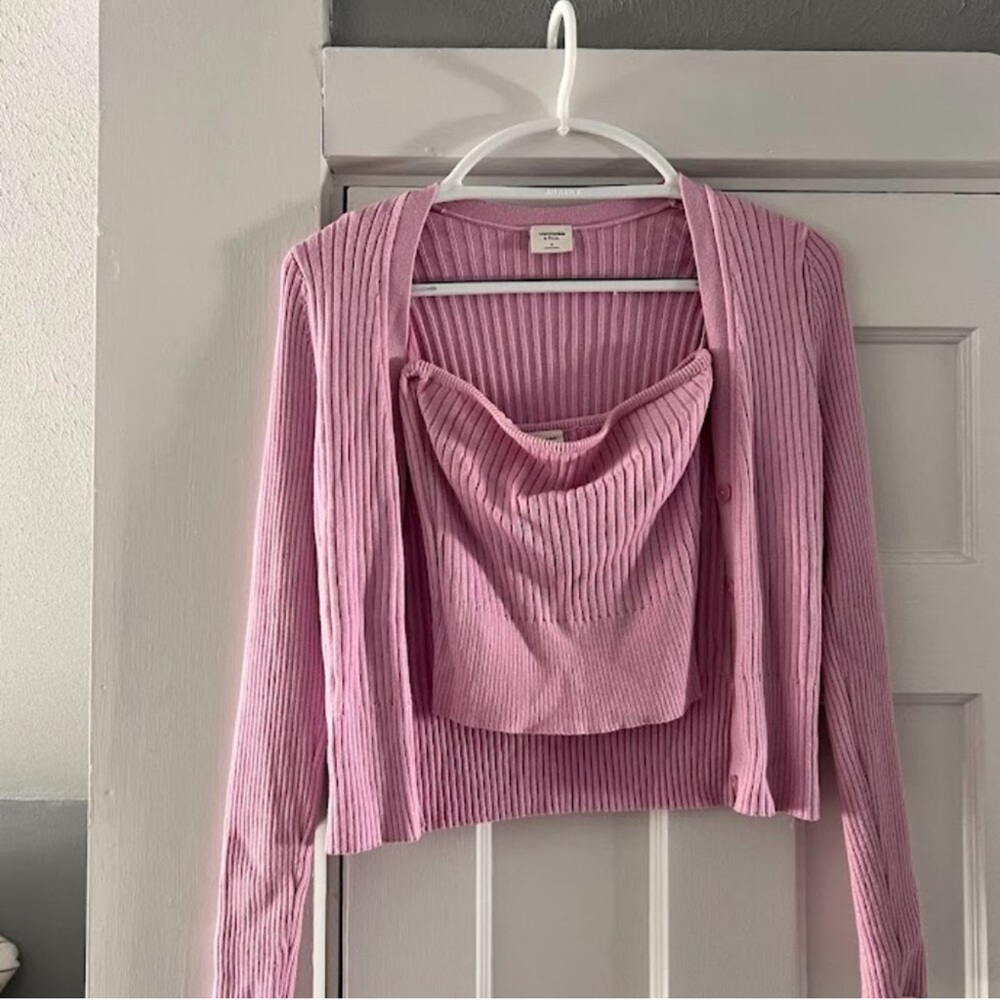 Abercrombie & Fitch Pink Ribbed Cardigan Set